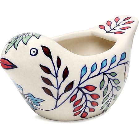 SHANAYRA Multicolor Leafy Motif Handmade Bird Shape Ceramic Planter ...
