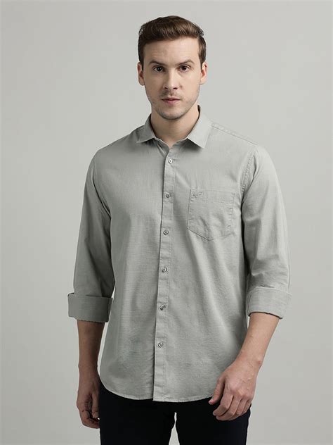 Buy Grey Solid Full Sleeve Casual Shirt – Crocodile
