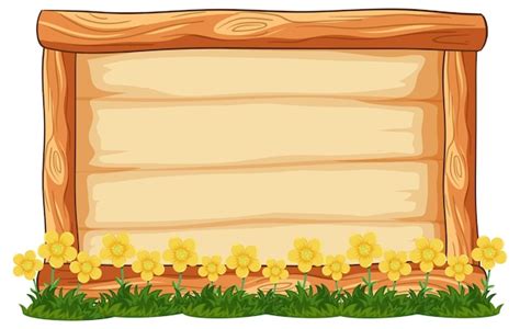 Wooden sign with yellow flowers | Premium Vector