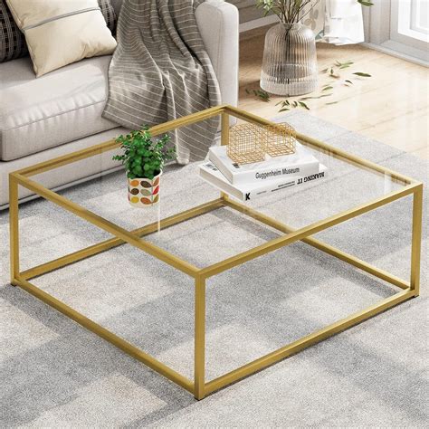 Glass Coffee Table, Small Square Coffee Table for Living Room, Simple ...