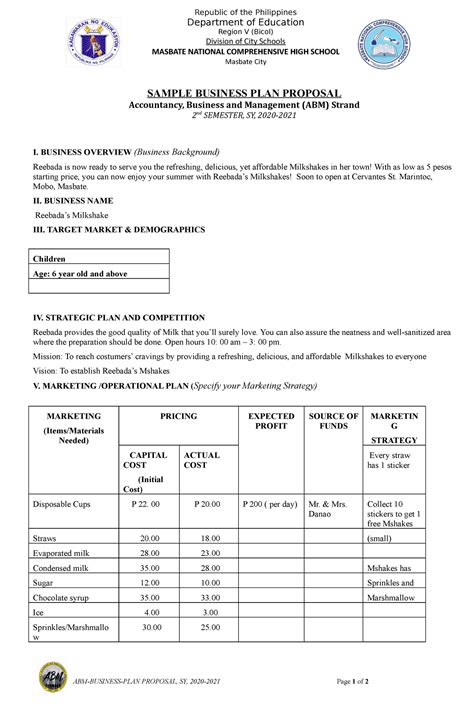 Example of Business Plan Proposal 的图像结果