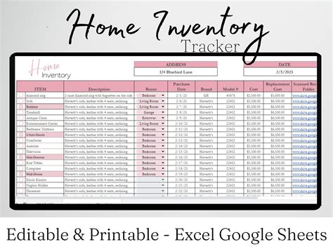 Image result for Printable Home Inventory
