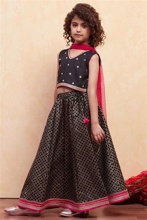 Buy Black Printed Flared Lehenga Set Online at Biba India