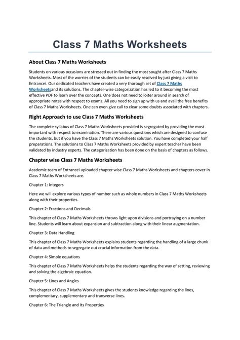 Image result for Worksheet of Maths Class 7