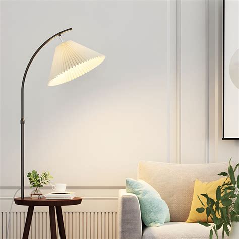 Nordic Colorful Floor Lamp Burlap Shade Floor Light with Wood Table for ...