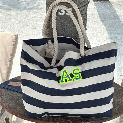 Monogrammed Beach Bag Embroidered In Neon Thread By Percy and Nell