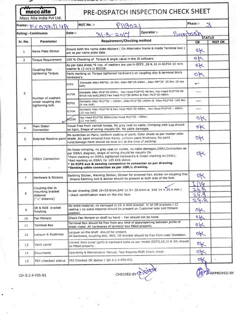 Outgoing Check Sheet 的图像结果