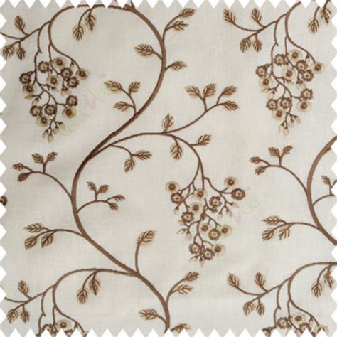 Light brown beige white color beautiful floral leaves embroidery ...