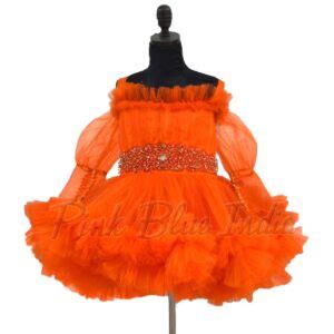 Orange Ruffled Frock for Girls Party