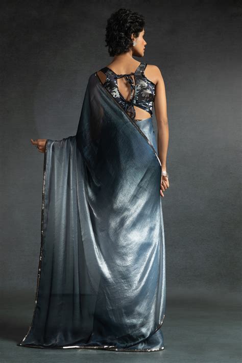 Satin Silk Grey Stone Border Work Party Wear Saree – Sarees Bazaar
