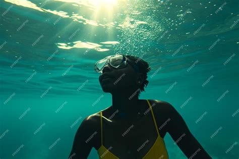 Premium AI Image | a woman in a yellow swim suit under water