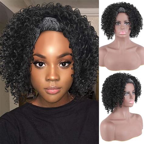 Jerry Curl Wig Headband Wig for Black Women Bob Wigs Short Natural ...