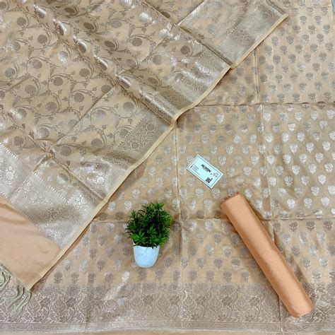 Light Peach Sunflower Satin Silk Banarasi Suit – Mohsin Textiles