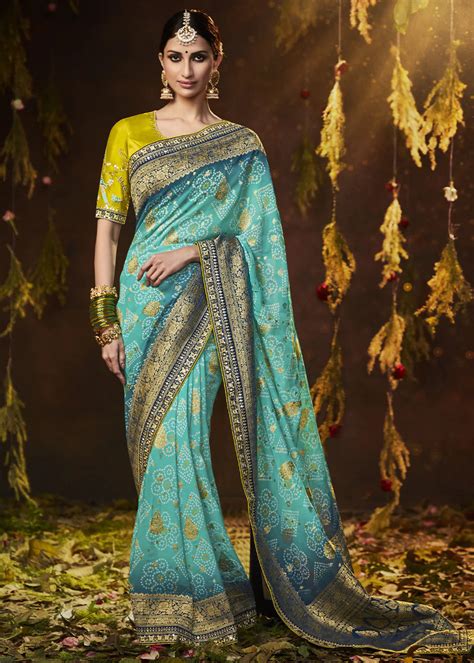 Buy Tradewind Blue Woven Georgette Designer Saree with Embroidered ...