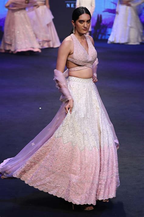 Beige & amaranth pink ombre lehenga set - Elahe