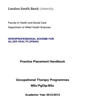 Fillable Online extranet lsbu ac Practice Placement Handbook ...