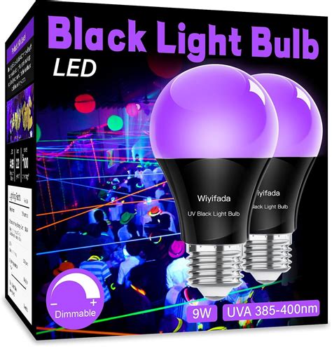 TinyGlam LED Black Light Bulbs 2 Pack, A19 9W UV Black Light Replace Up ...