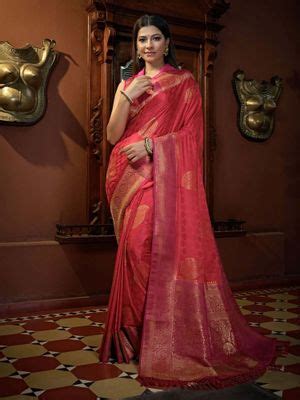 Buy Odette Pink Colour Satin Silk Saree with Unstitched Blouse Online