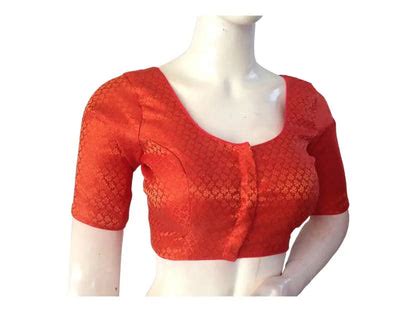 Reddish Orange Color Brocade Readymade Saree Blouse, Indian Ethnic ...