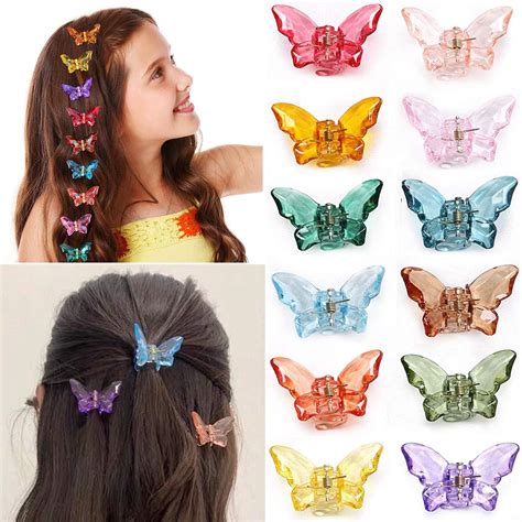Kidzoo 12pcs BUTTERFLY HAIR CLAW CLIPS SMALL SIZE Transparent Crystal ...
