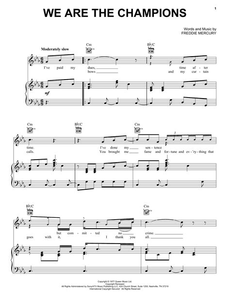 We Are The Champions sheet music by Queen (Piano, Vocal & Guitar (Right ...