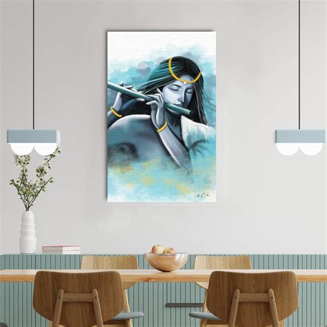 Lord Krishna with Flute Original Design Canvas Printed Wall Painting ...