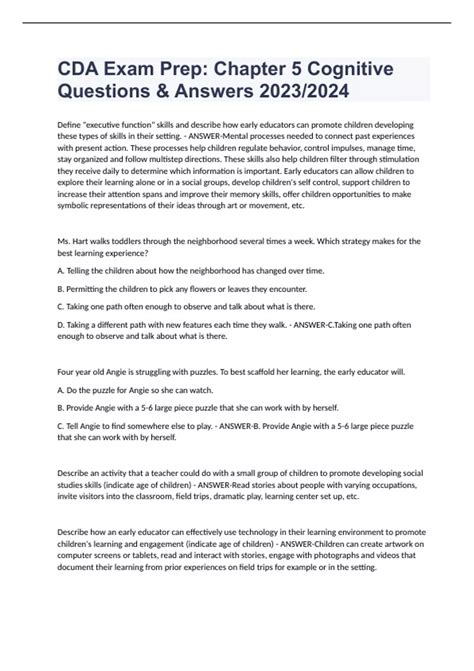 CDA Exam Prep: Chapter 5 Cognitive Questions & Answers 2023/2024 - CDA ...