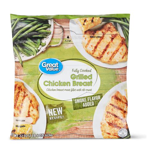 Great Value Fully Cooked Grilled Chicken Breast Whole 22 oz Frozen High ...