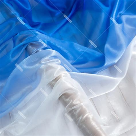 Royal Blue to White Ombre Glossy Smooth Organza Fabric - OneYard