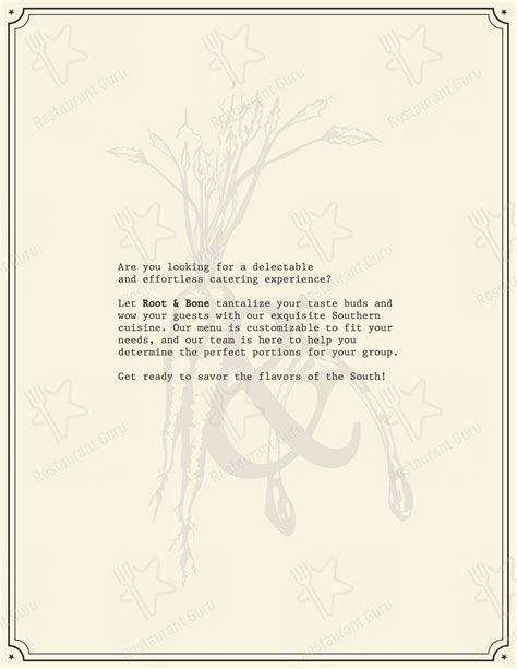 Menu at Root & Bone restaurant, South Miami