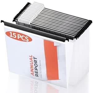 15 Pieces Clear Hanging File Folders Letter Size with Tabs and Inserts ...
