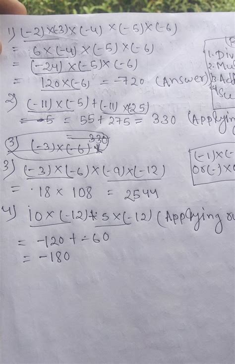 9. Evaluate:1. (-2) x (-3) x (-4) x (-5) x (-6)2.(-11) x (-15) + (-11 ...