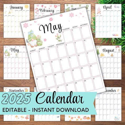 Buy 2025 Monthly Calendar Printable and Editable Monthly Planner ...