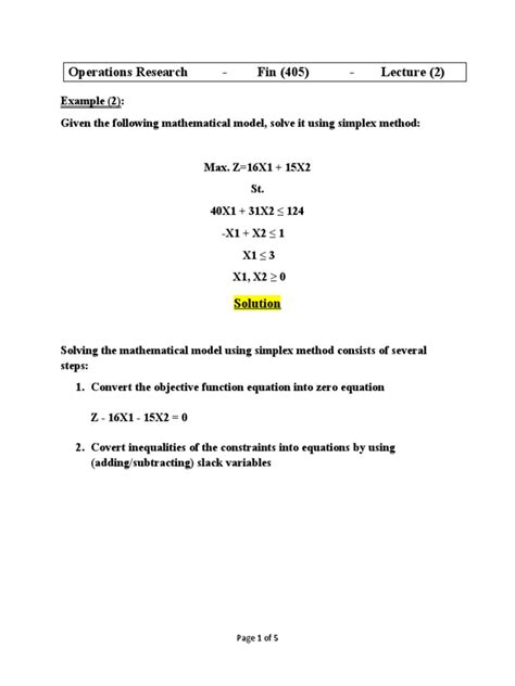 Image result for Simplex Method PDF