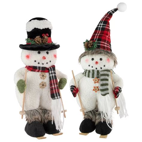 Northlight Winter Skiing Snowmen Christmas Figures 15-in. Set of 2