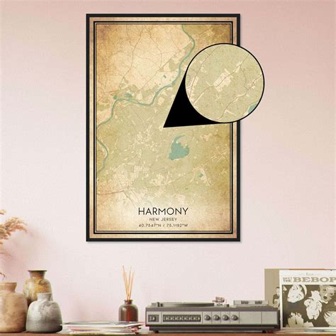 Vintage Harmony New Jersey Map Poster, Harmony NJ City Road Wall Art ...
