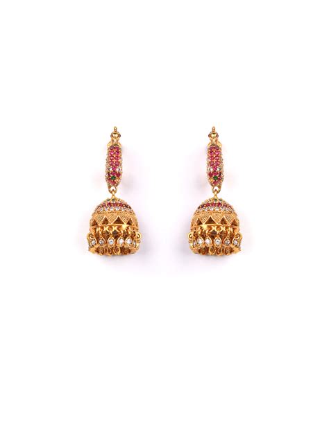 Multi Color Kemp Stones Gold Plated Jhumka Earring – Priyaasi