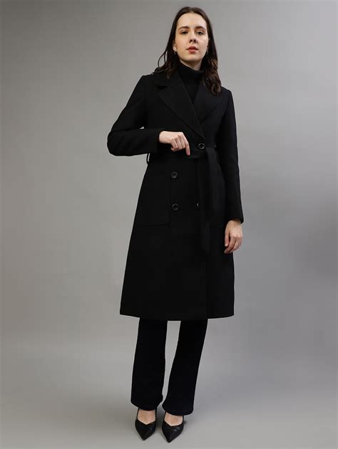 Shop Elle Women Solid Notched Lapel Full Sleeves Overcoat Online ...