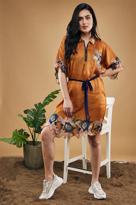 Orchid Bloom Printed Kimono Dress With Belt | Sougat Paul