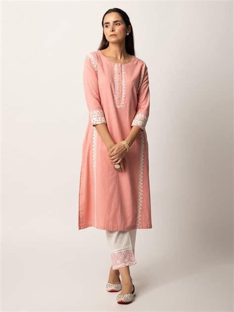 Buy Mustard Yellow Aari Embroidered Cotton Kurta with White Schiffli ...