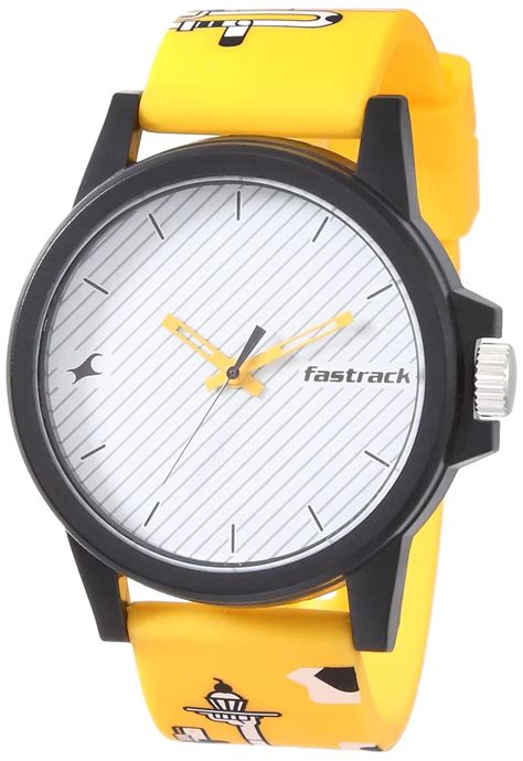 Fastrack Silicone Analog White Dial Yellow Strap Unisex-Adult Watch ...