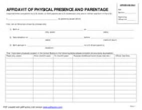 Fillable Online photos state Physical Presence Affidavit - US ...