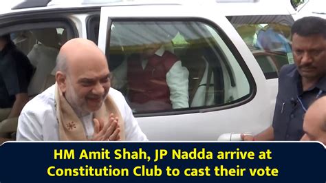 HM Amit Shah, JP Nadda arrive at Constitution Club to cast their vote