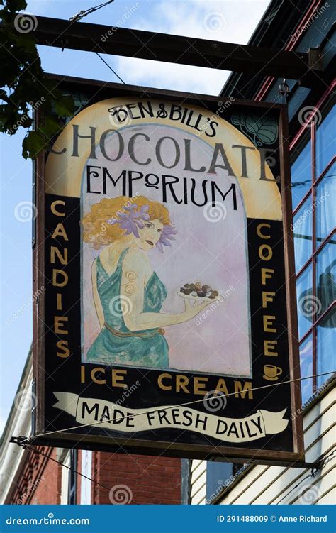 Vertical View of Ben and Bill's Chocolate Emporium Sign at 66 Main ...