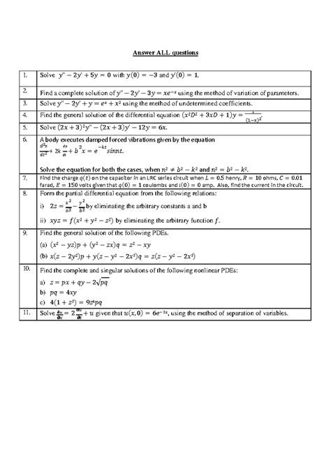 Differential Equations & Transforms DA-1 - Answer ALL questions Solve 𝑦 ...