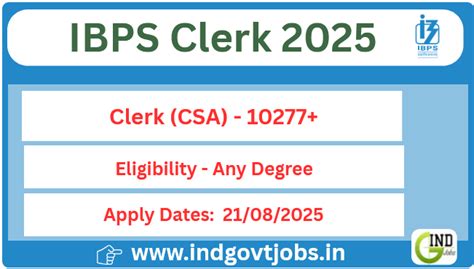 IBPS Clerk Recruitment 2025 Apply Online 10277 Vacancies