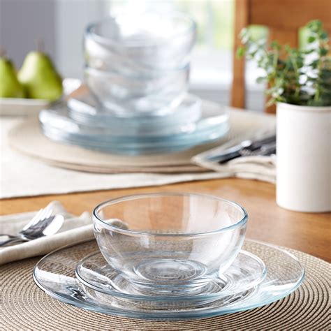 Mainstays 12-Pieces Round Clear Glass Dinnerware Set - Walmart.com