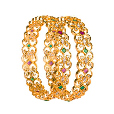 Buy Zevarly Gold Plated Silver Tone Stunning Zircon CZ Bangles for ...