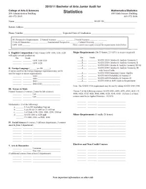 Fillable Online Bachelor of Arts, Statistics check sheet. check sheet ...