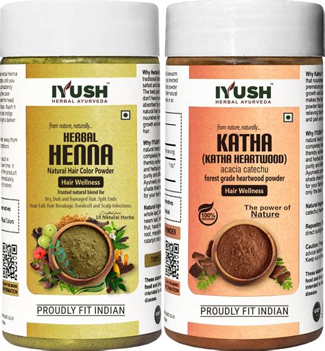 IYUSH Herbal Ayurveda Herbal Mehndi for Hair Color and Katha Powder for ...